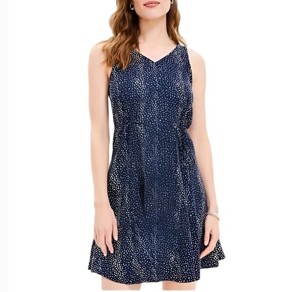 LOFT Linen Blend Star Print Godet Sleeveless Dress Size L - Picture 1 of 8
